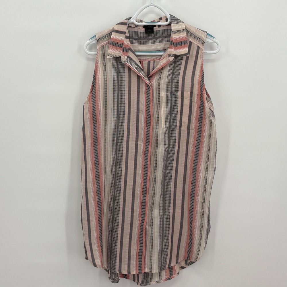 Ann Taylor Factory Womens Sleeveless Striped Button Down Shirt Peach Grey M